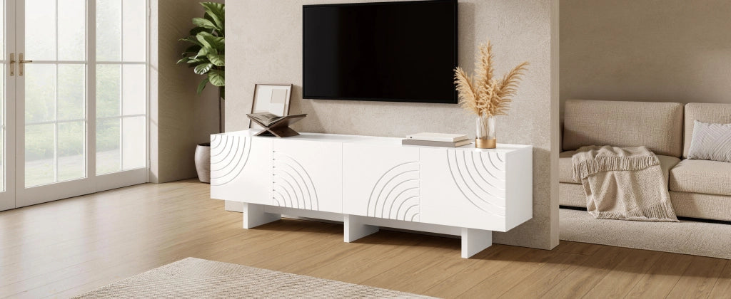 Cassettiera TV bianca in MDF e truciolare; lunghezza 170 cm