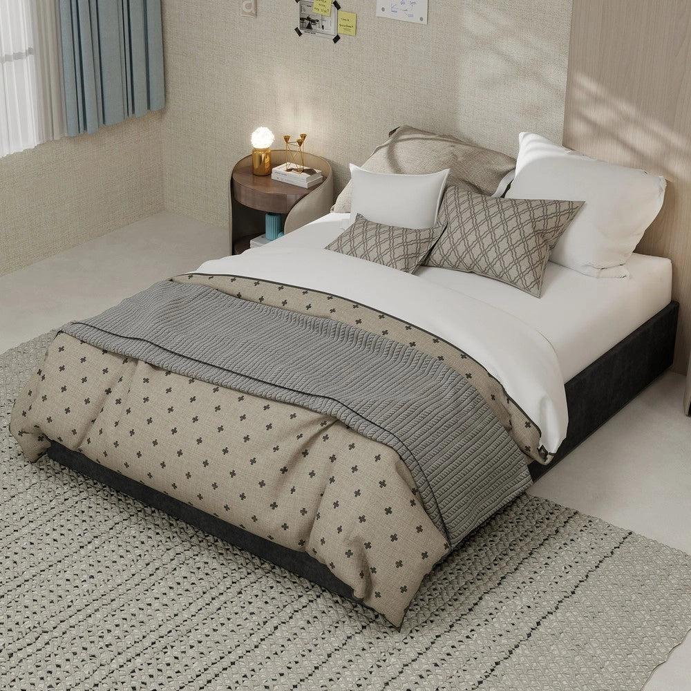 Letto Contenitore Imbottito ¨C MINIMAL ¨C Velluto Grigio 140x200 cm