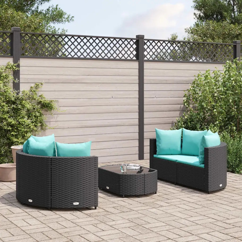 Set Divani da Giardino 5 pz con Cuscini in Polyrattan Nero