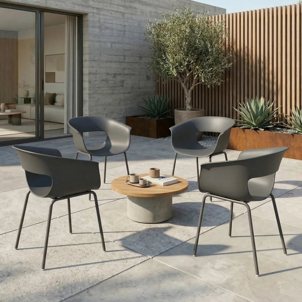 Set di sedie da giardino ¨C Minimal ¨C 4 pezzi ergonomiche con braccioli grigio scuro