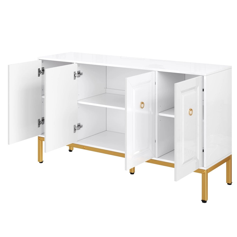 Libreria con Ripiani e Ante ¨C MINIMAL ¨C Bianco Lucido, Gambe Dorate, 140x80x40