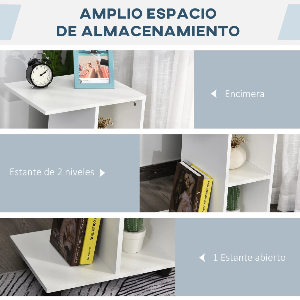 Tavolino da caff¨¨ con ruote e ripiani aperti ¨C Minimal ¨C 45x35x58 cm bianco