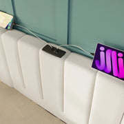 Letto Imbottito Contenitore Matrimoniale con LED e USB ¨C MINIMAL ¨C PU Bianco 180x200