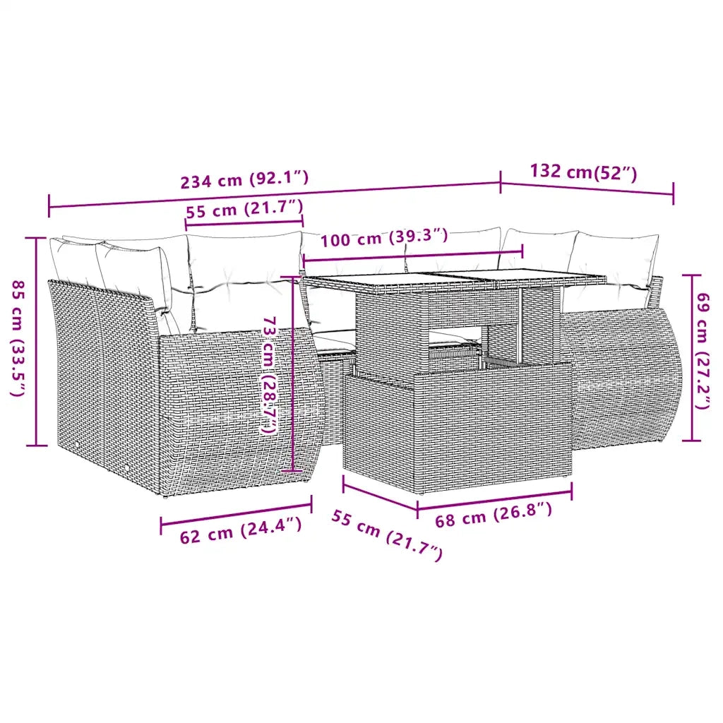 Set Divani da Giardino 7 pz con Cuscini Grigio in Polyrattan 3268391