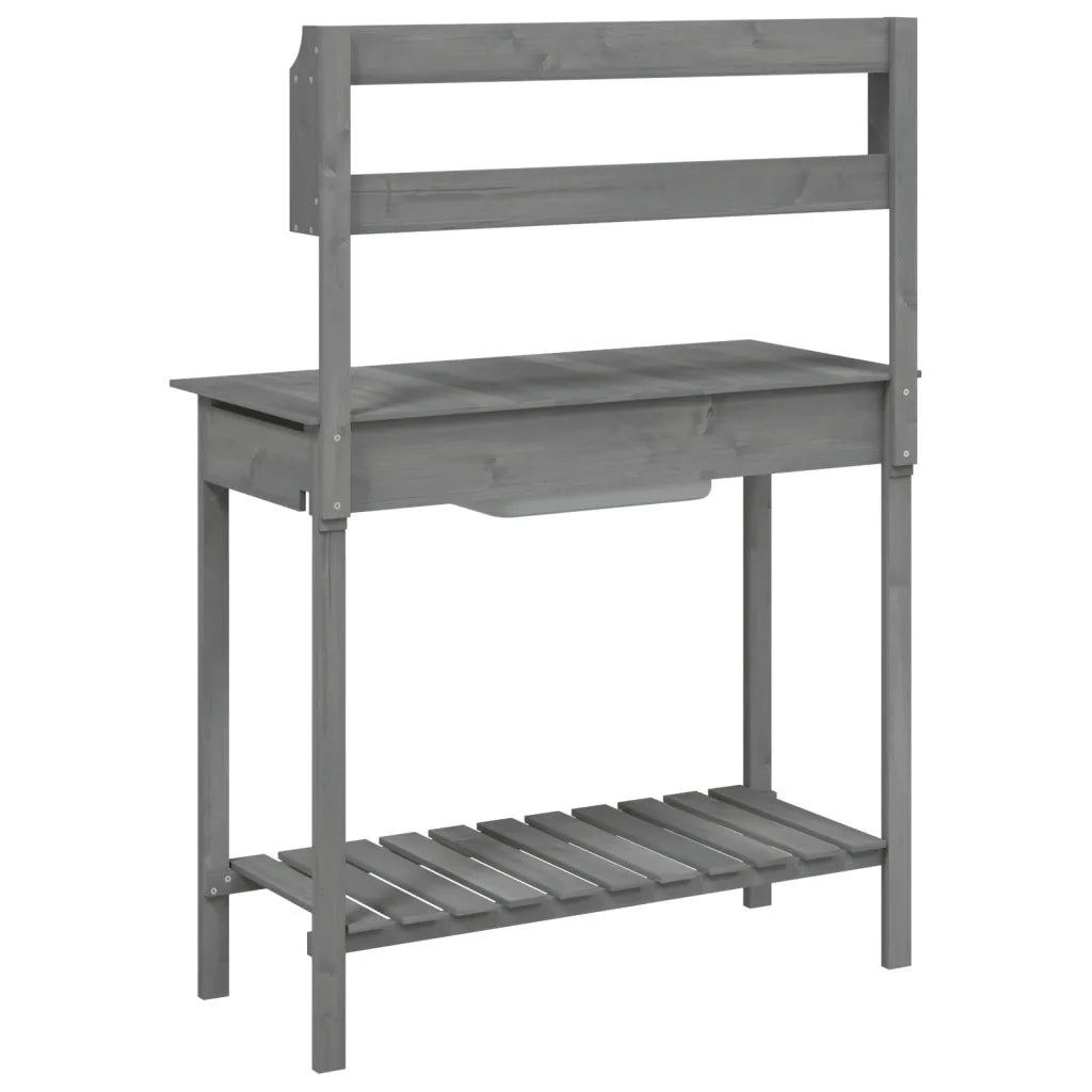 Tavolo da giardinaggio con lavello in legno massello di abete per giardino 147,5 x 44 x 139,5 cm pratico moderno grigio 02_0046209