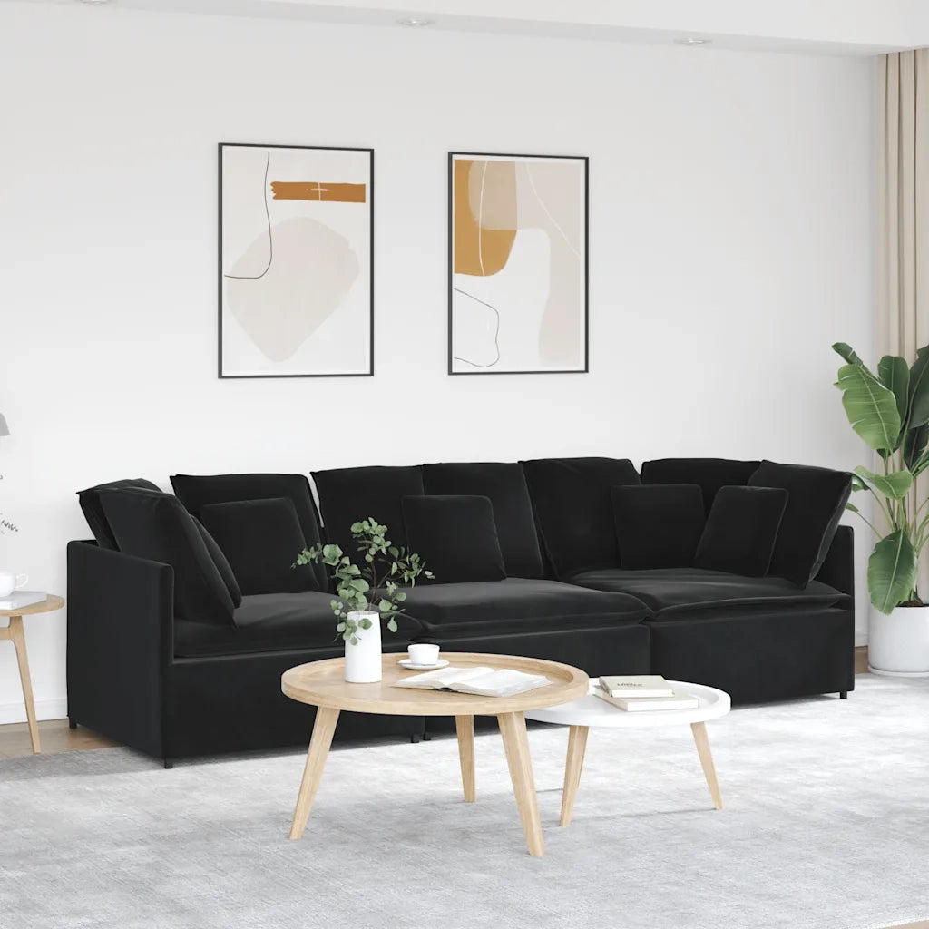 Divano Modulare con Cuscini in Velluto Nero 3321284