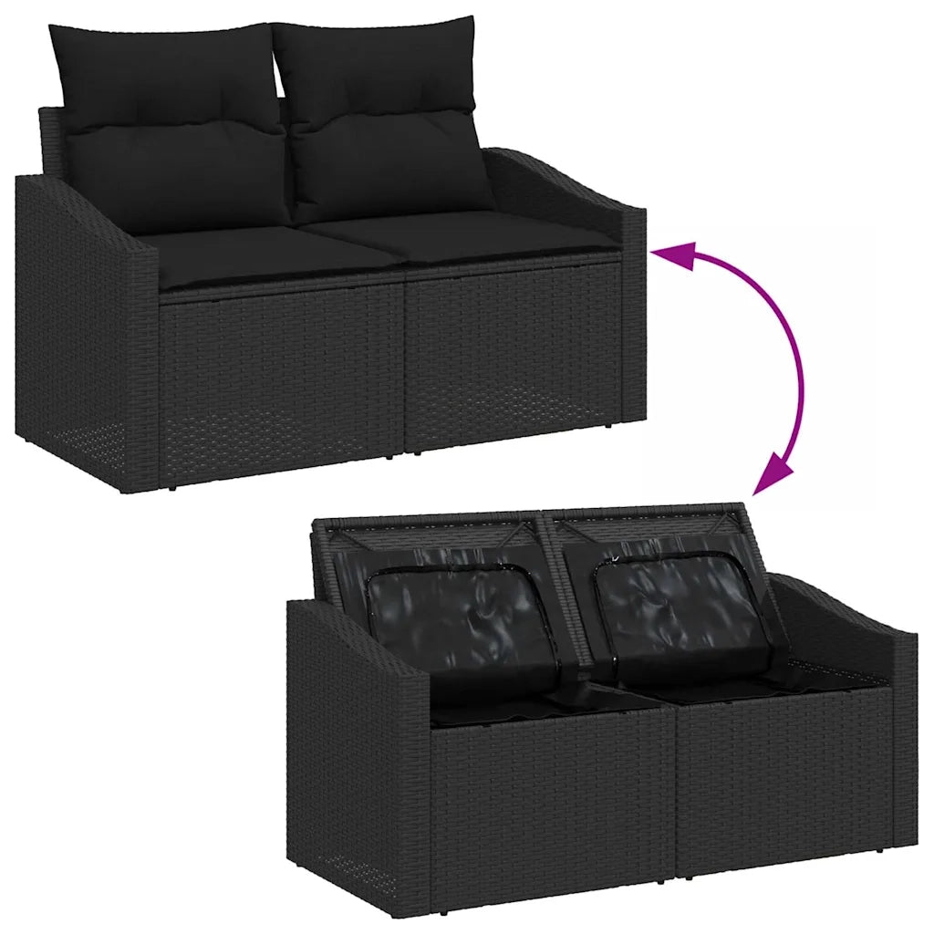 Set Divano da Giardino con cuscino 9 pcs Nero Poly Rattan