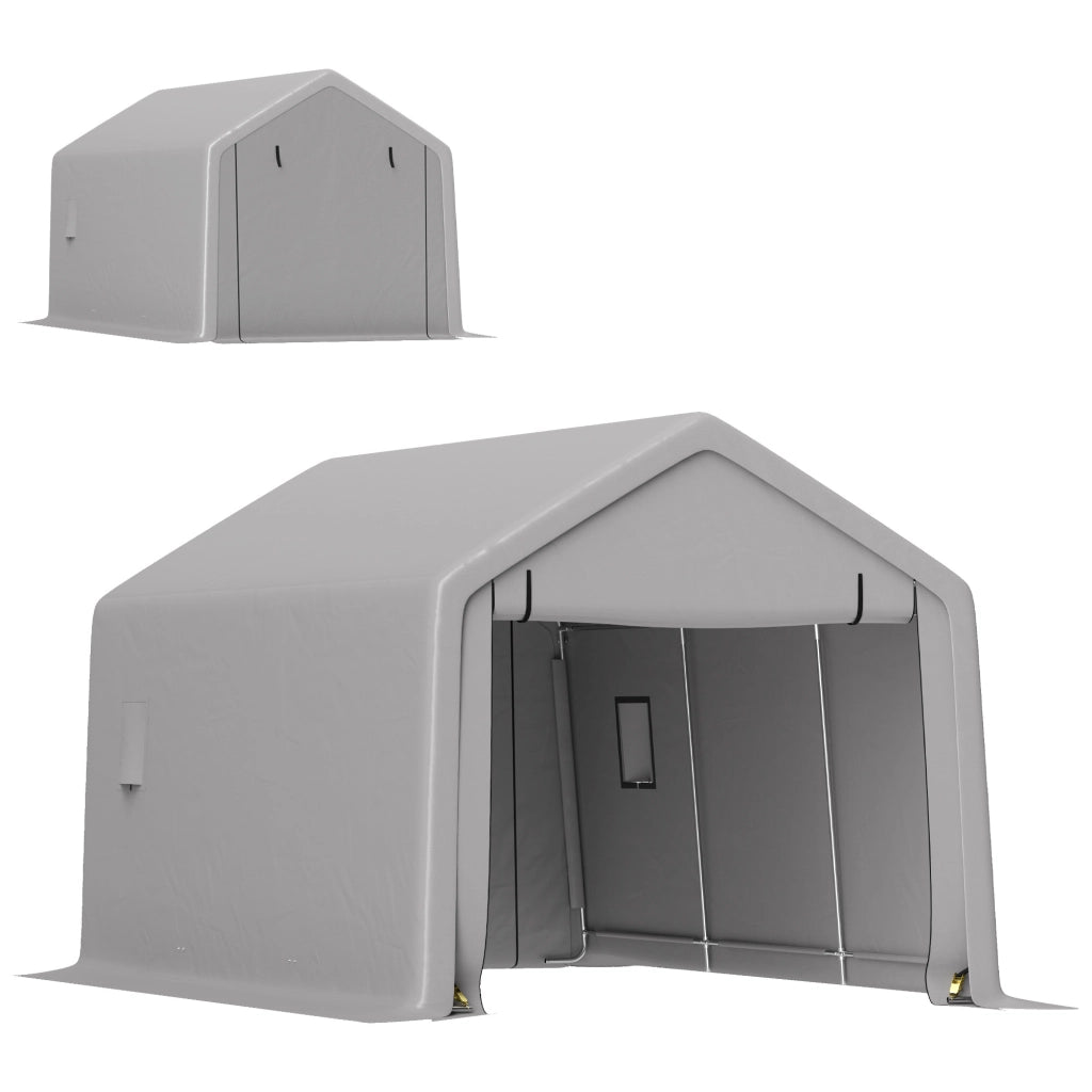 Carport auto 3x5,2m ¨C Xylo ¨C Grigio con porta avvolgibile rimovibile