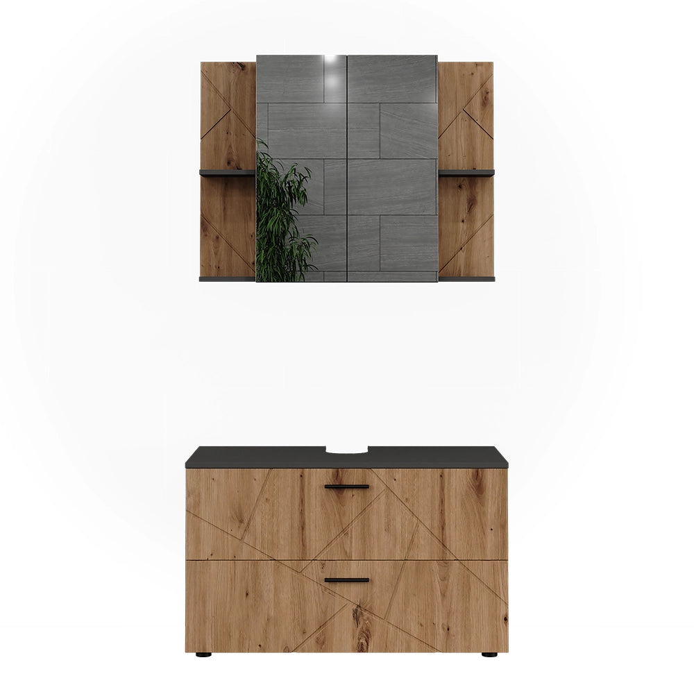 Set di mobili da bagno Irma Antracite/Rovere dorato 2 parti Vicco