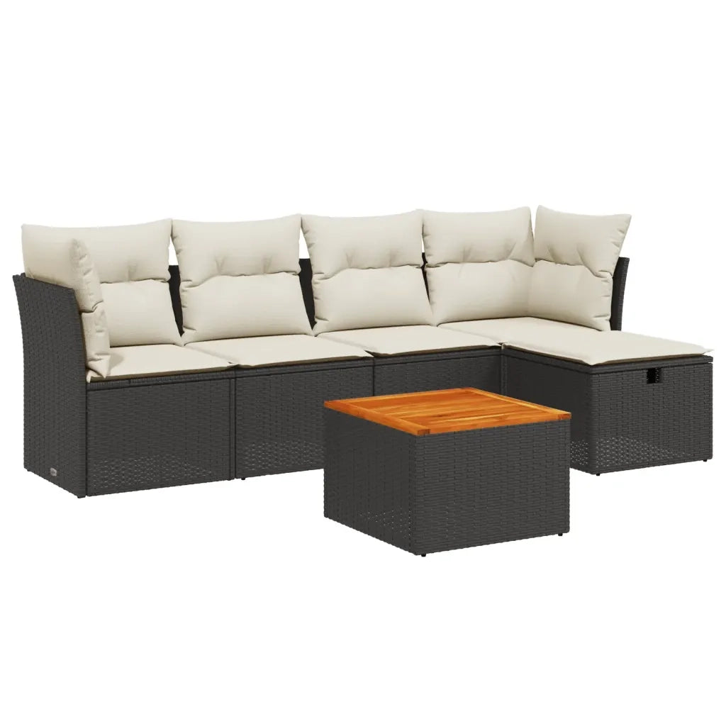Set Divano da Giardino 6 pz con Cuscini Nero in Polyrattan 3264710
