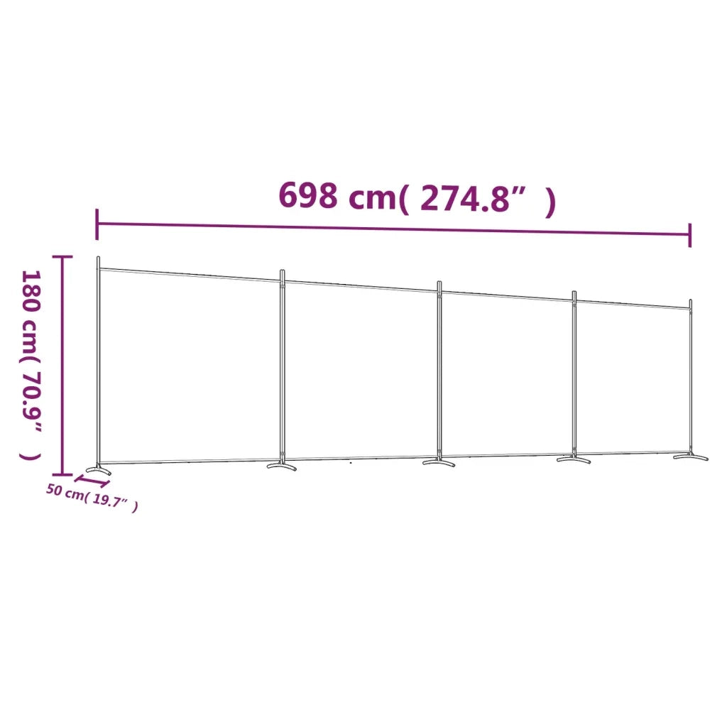 Divisorio Ambienti | Divider per stanze | Paravento a 4 Pannelli Bianco 698x180 cm Tessuto