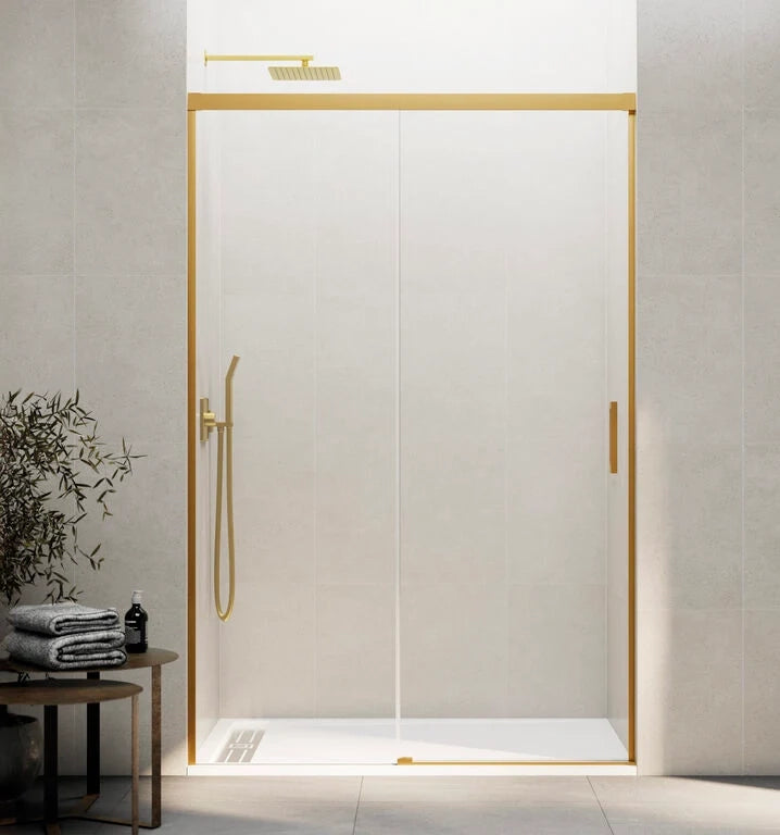 Box doccia frontale BASIC 1 fisso + 1 scorrevole 105-110 cm (41-46) oro vetro trasparente