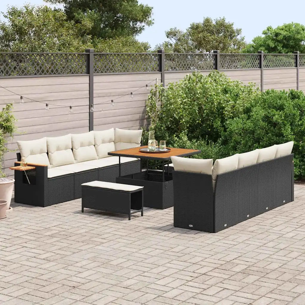 Set Divano da Giardino con cuscino 11 pcs Nero e Crema