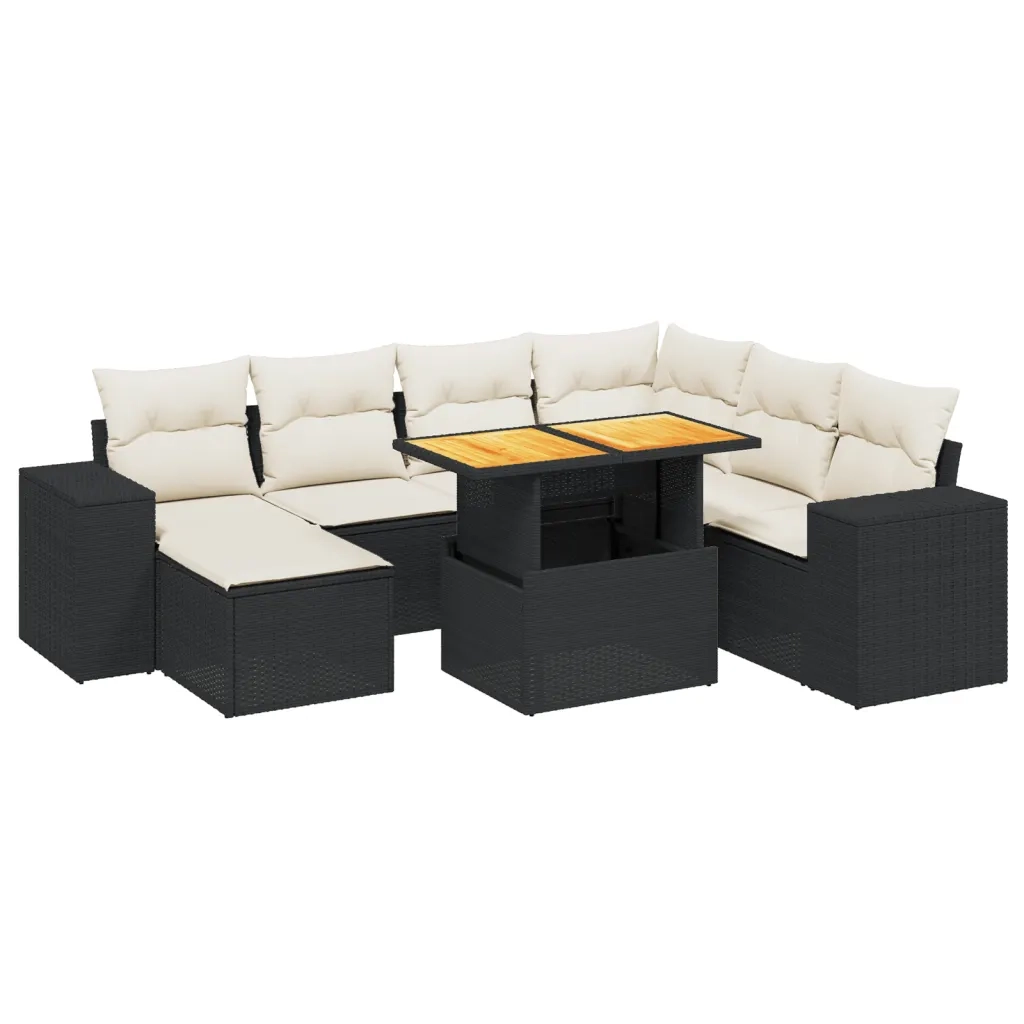 Set Divani da Giardino con Cuscini 8 pz Nero in Polyrattan 3275940