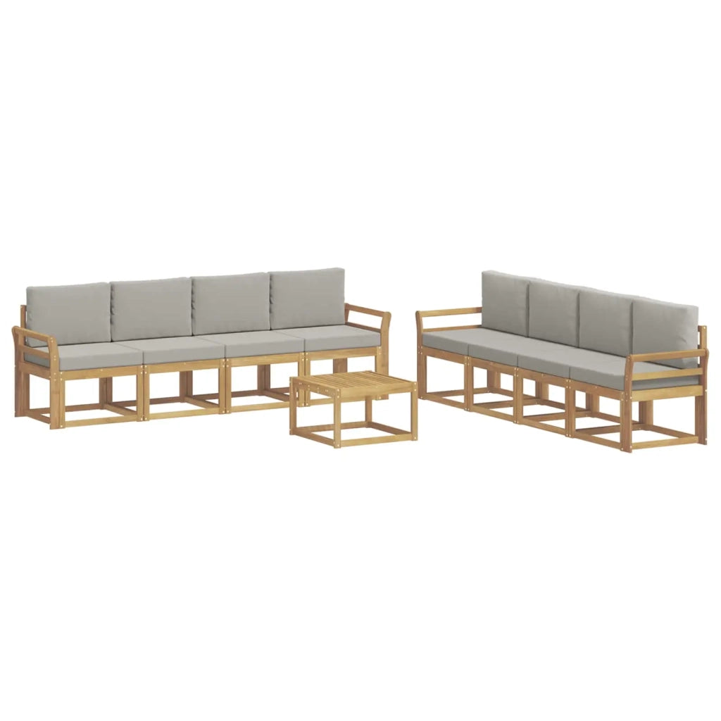 Set di divani da esterno 9 pz Bianco e Grigio Chiaro Poliestere 3387420