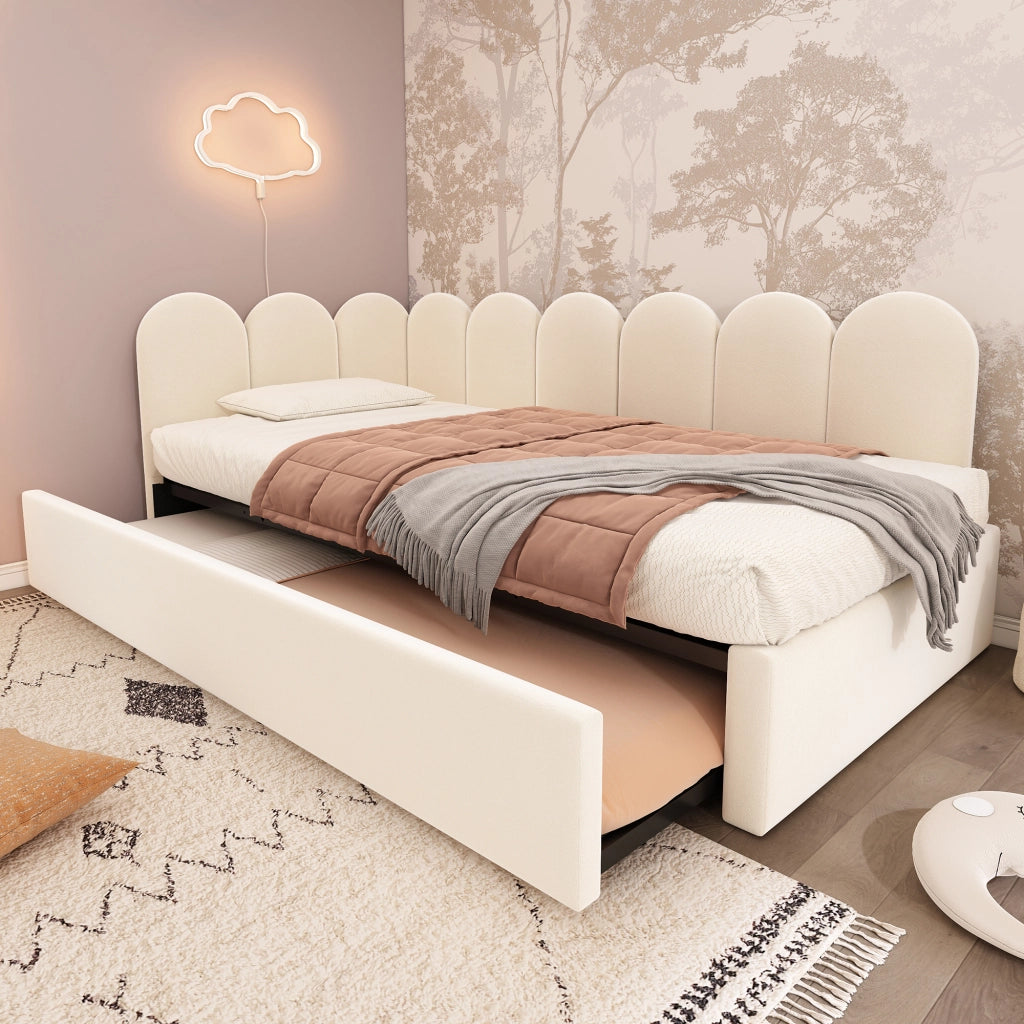 Letto Imbottito con Ausziehbett ¨C MINIMAL ¨C Velluto Beige 90x200 cm