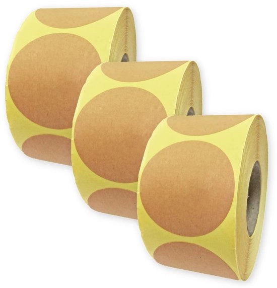 Etichette Sticker Ronde Kraft in Tinta Bruina - 1500 Stuks - 50 mm - Etichette Selfadhesive - Ideali per Progetti Artigianali, Dozzine e Pacchetti