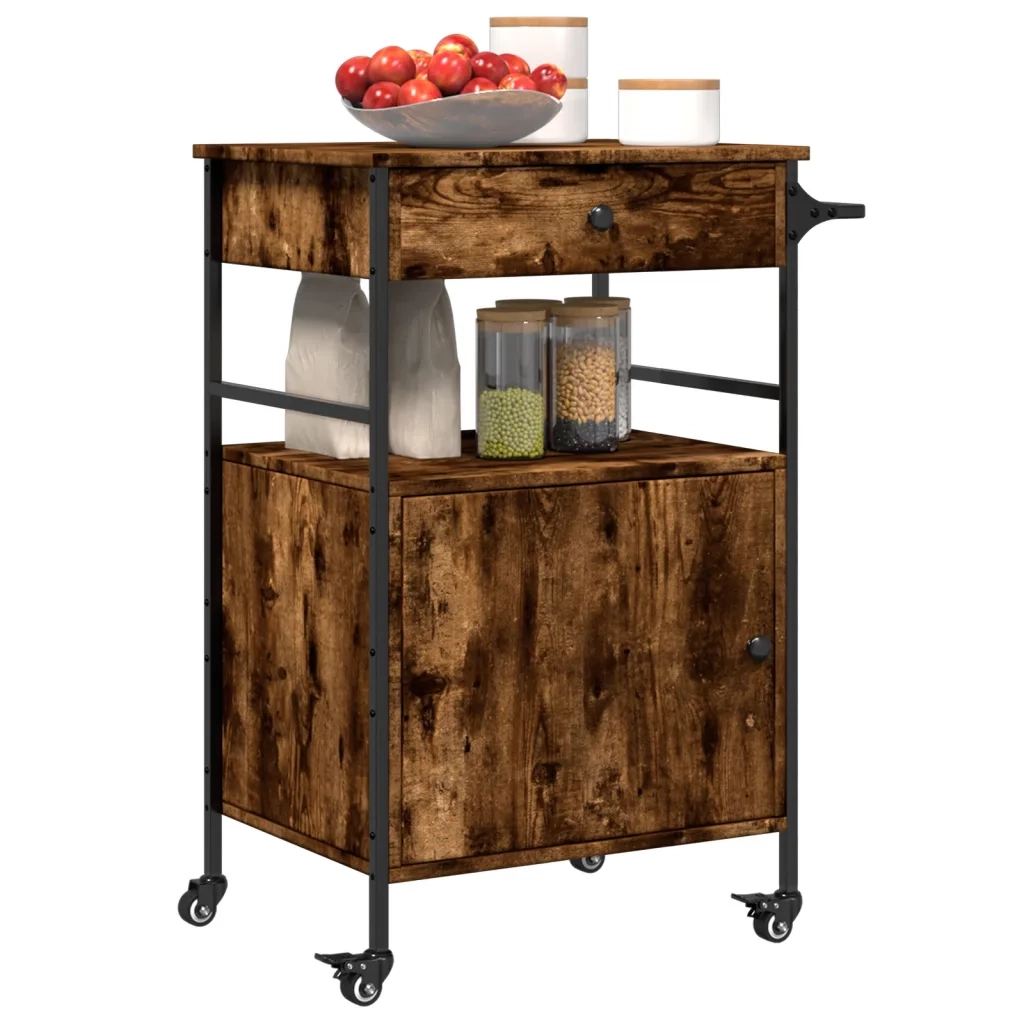 Carrello da Cucina-Scaffale per Cucina Rovere Fumo 56x43x89,5 cm Legno Multistrato