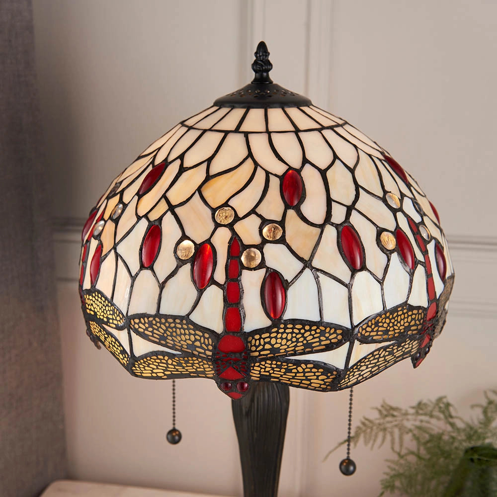 Lampada da tavolo Tiffany vetrata Dragonfly Beige 2xE27