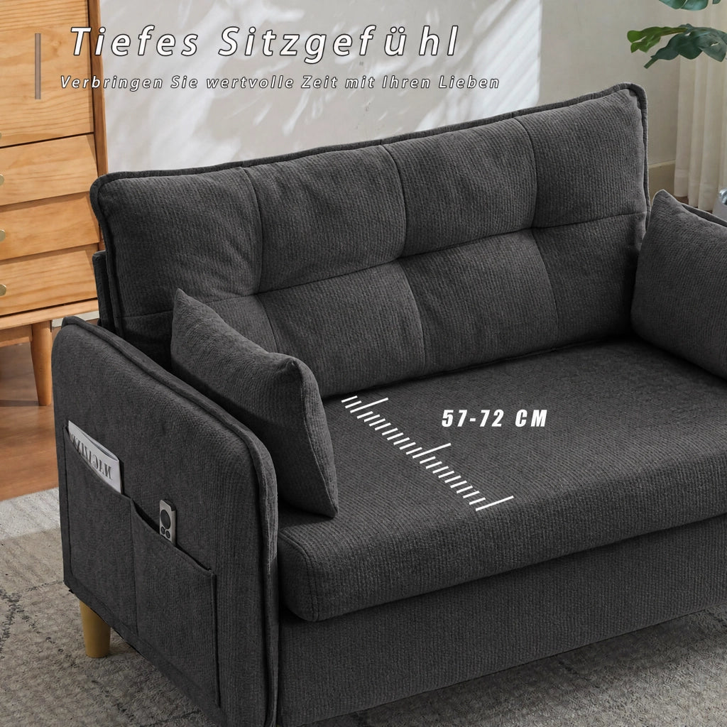 DIVANO 2 posti 127 cm Dark Gray in tessuto Chenille con cuscini