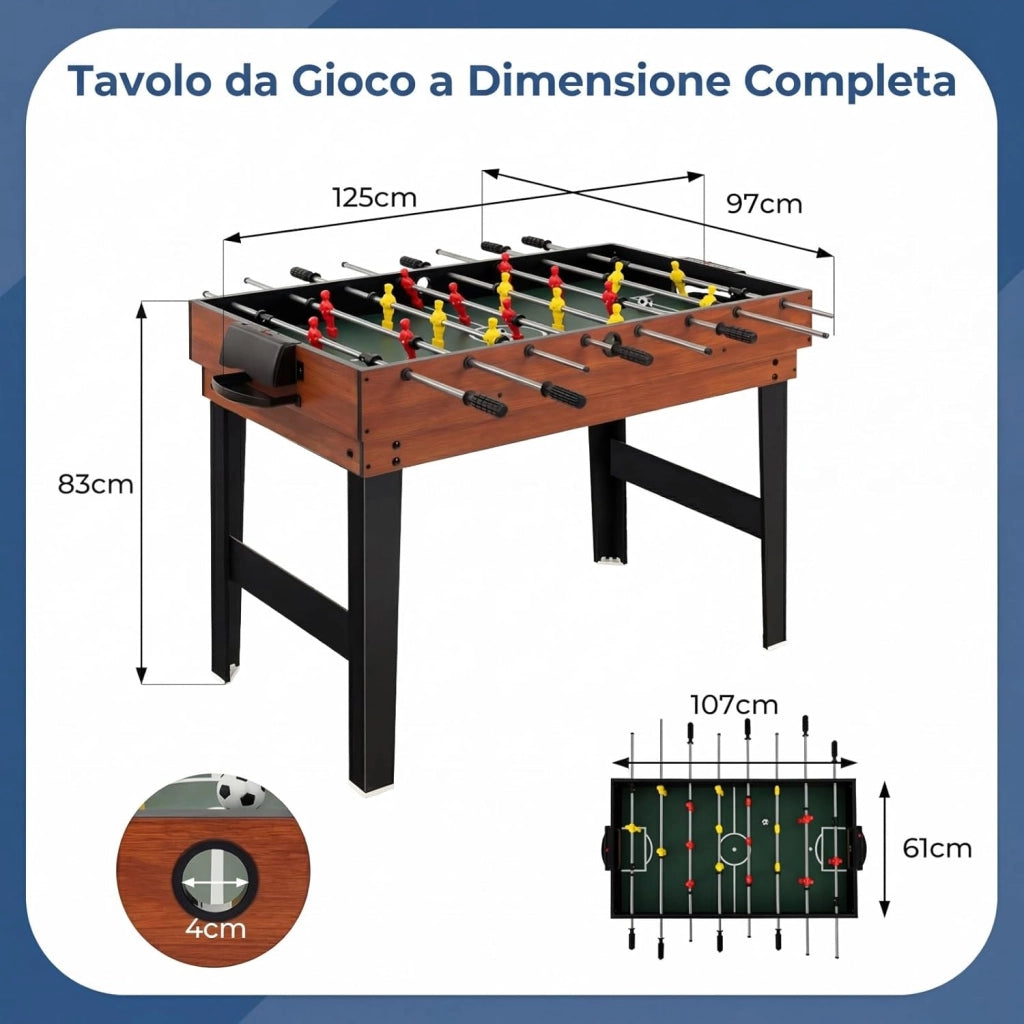 4 in 1 Tavolo Multigioco, Calcio Balilla/Tavolo da Biliardo/Ping Pong/Air Hockey, Calcetto Multigioco Impilabile per Casa Feste Bar, 125x97x83 cm