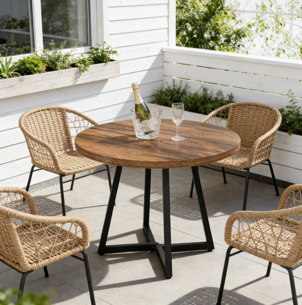 Tavolo da pranzo industriale 80 cm in MDF e metallo; marrone rustico e nero