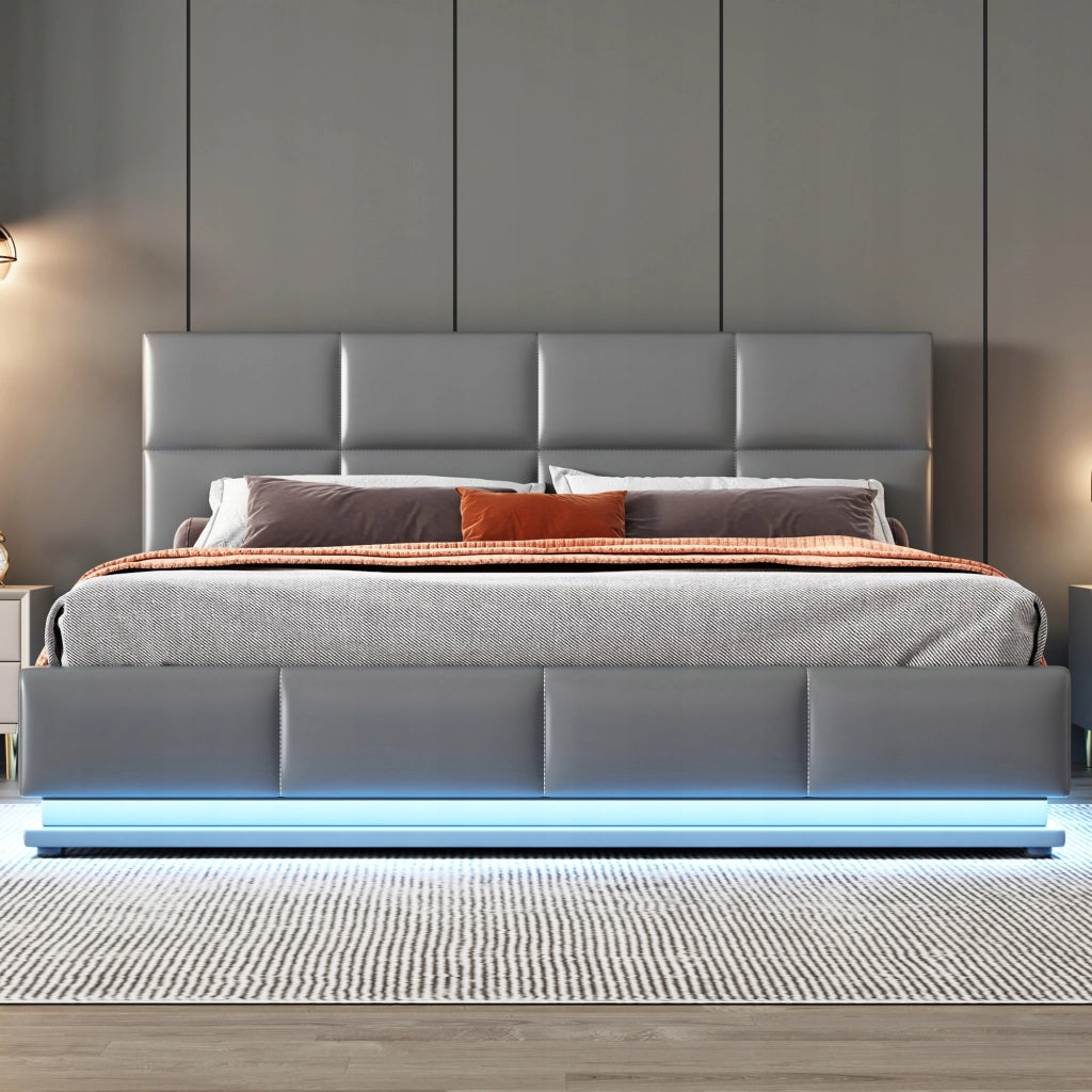 Letto imbottito con LED e ripostiglio - Xylo - 160x200 - Grigio