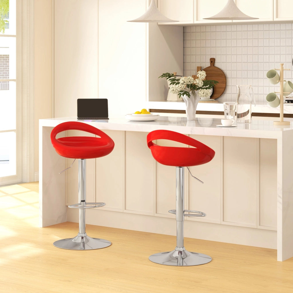 Set 2 Sgabelli da Bar Altezza Regolabile Seduta in ABS Rosso