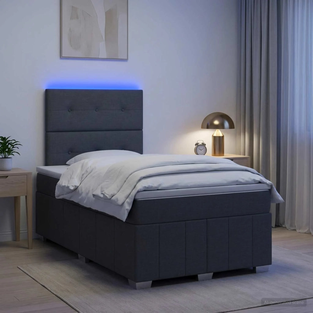 Letto Box Spring LED con Materasso Grigio Scuro 120 x 200 cm 3455578