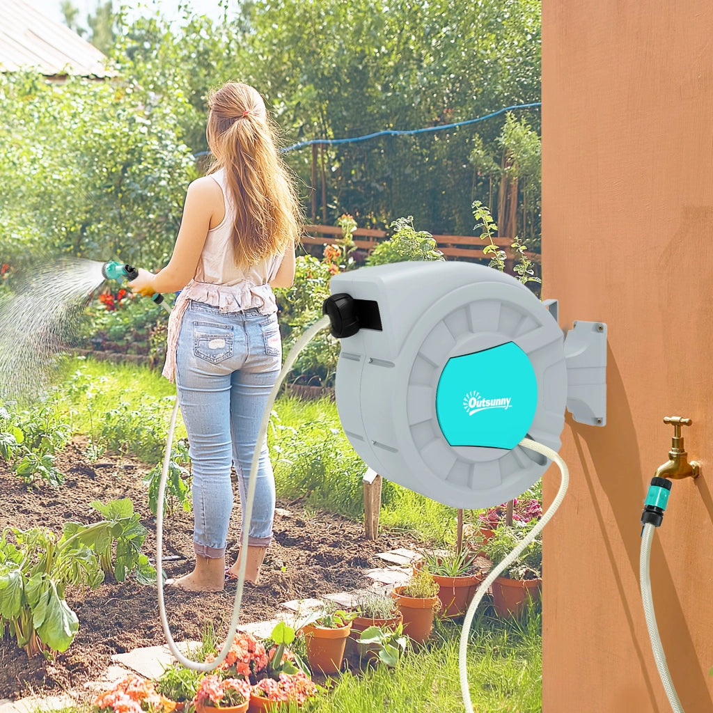 Avvolgitubo Automatico a Parete e Portatile Lunghezza 30+2 m, Sistema di Blocco e 7 Getti, Verde