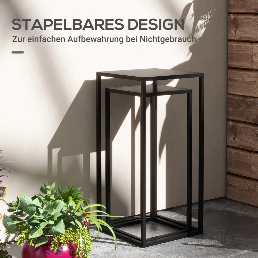 Set di 2 supporti per piante, sgabelli per piante con gambe in acciaio, design scandinavo, supporti per fiori da giardino e balcone, neri