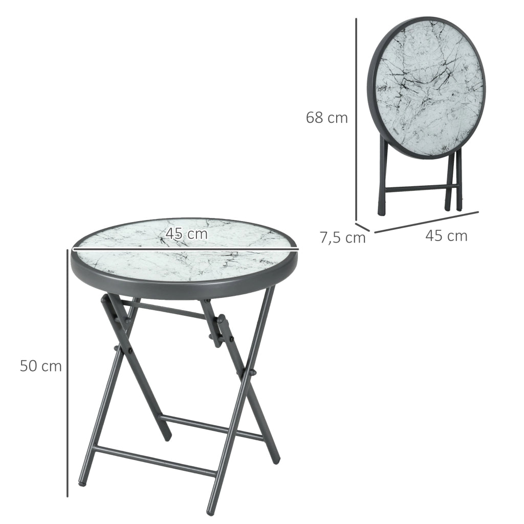 Tavolino da caff¨¨ pieghevole ¨C Xylo ¨C piano effetto marmo vetro temperato rotondo ?45x50cm bianco