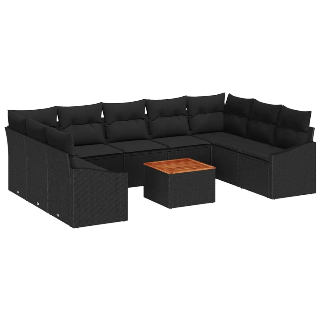 Set Divano da Giardino con cuscino 10 pcs Nero polyrattan