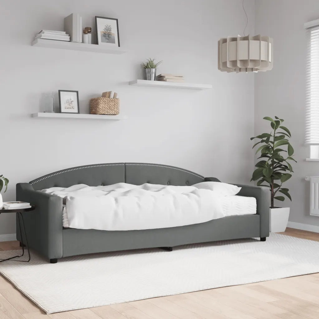 Divano letto | Sof¨¤ letto | Letto singolo con Materasso Grigio Scuro 90x200 cm in Tessuto