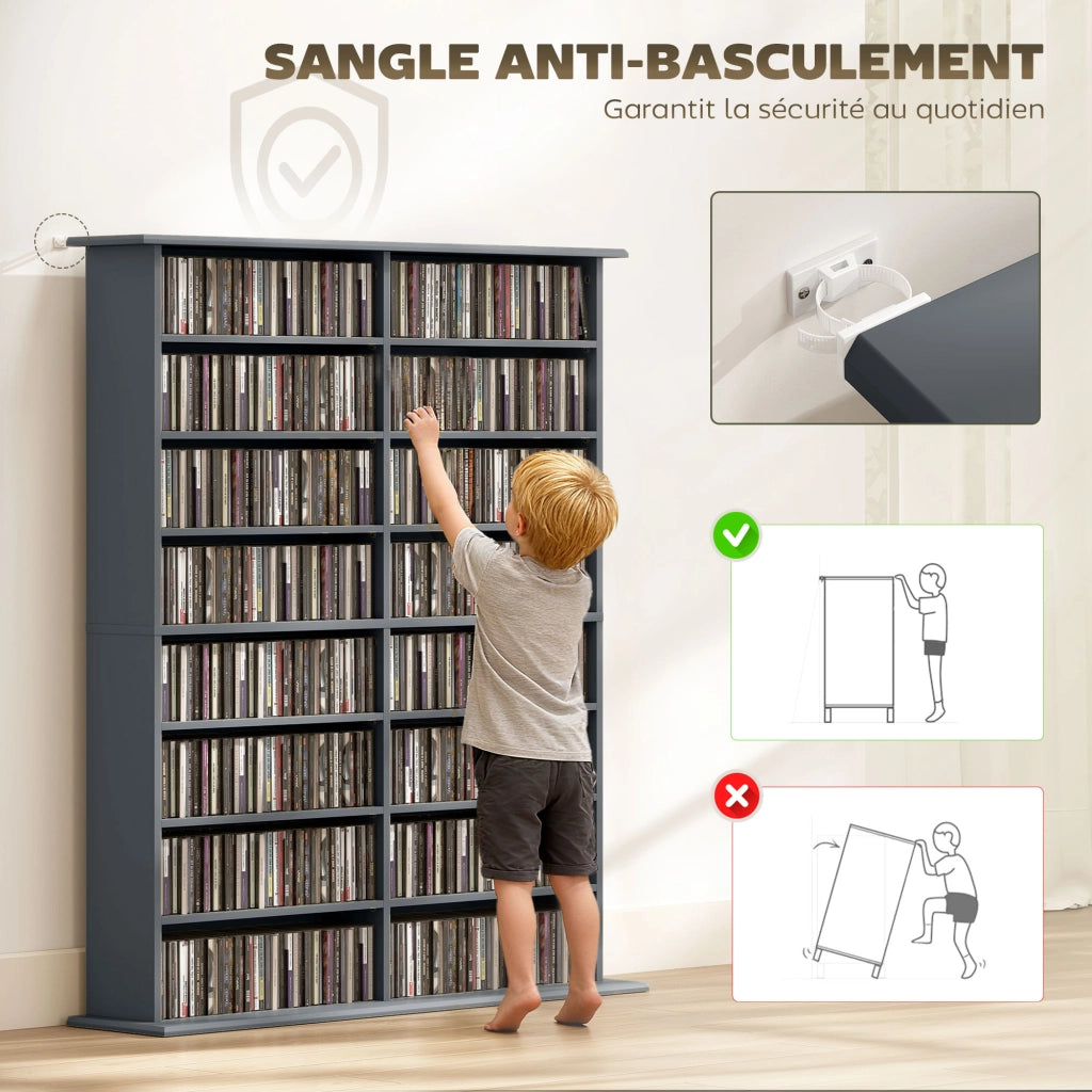 Libreria per CD e DVD con 16 scomparti e 12 ripiani regolabili ¨C Minimal ¨C Grigio