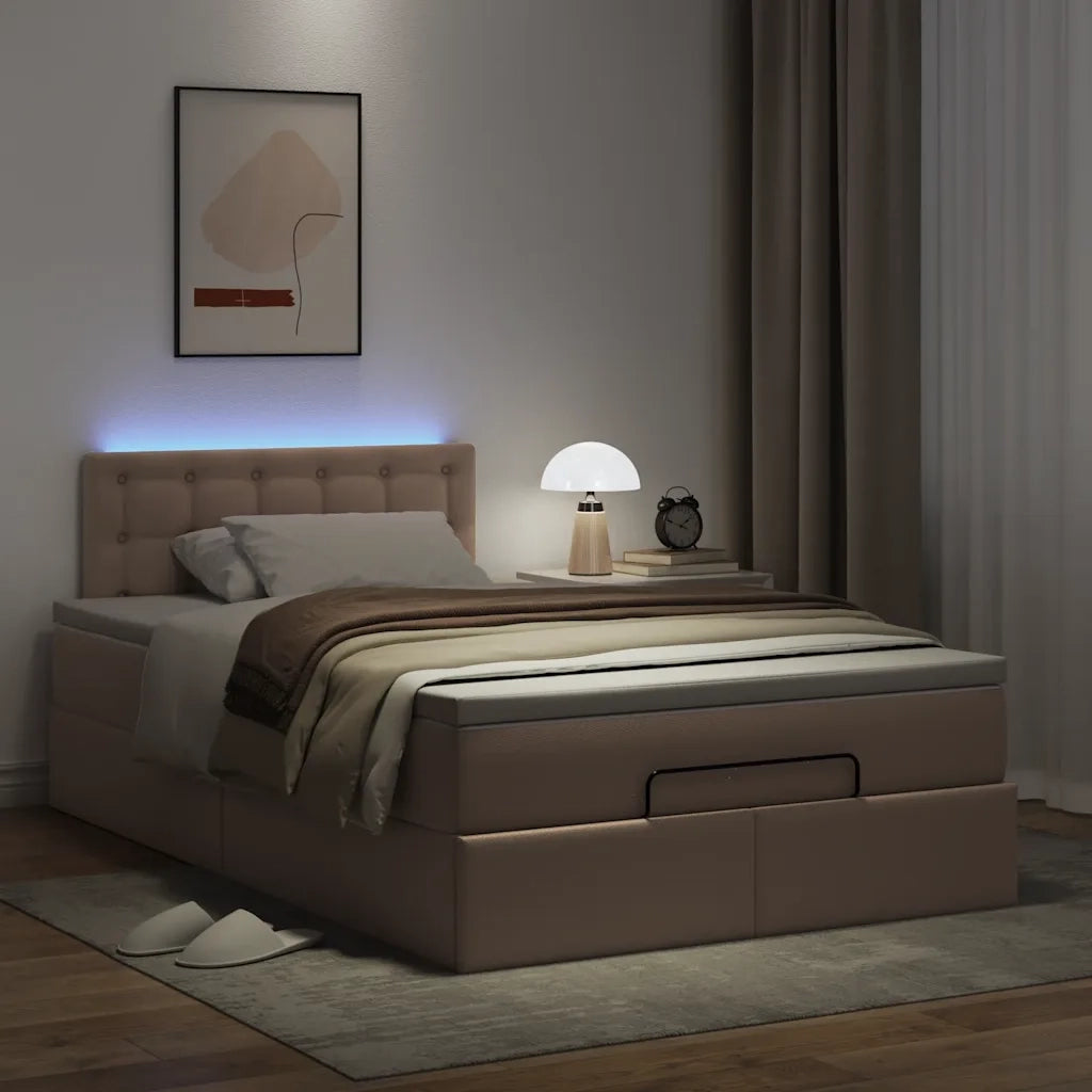 Pouf Letto con Materassi e LED Cappuccino 120x190 cm Similpelle