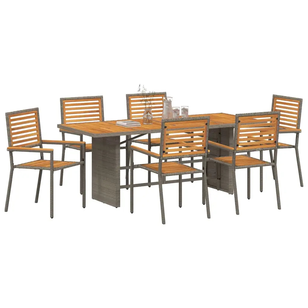 Set da Pranzo per Giardino 7 pcs Grigio e Marrone polyrattan