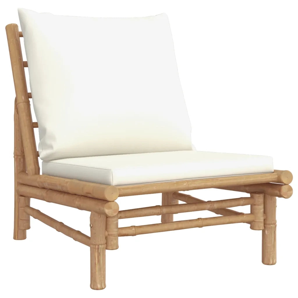 Sedie da Giardino 2 pz con Cuscini Bianco Crema in Bambù 363455