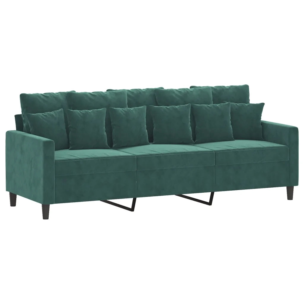 Set di Divani 3 pz con Cuscini Verde scuro in Velluto