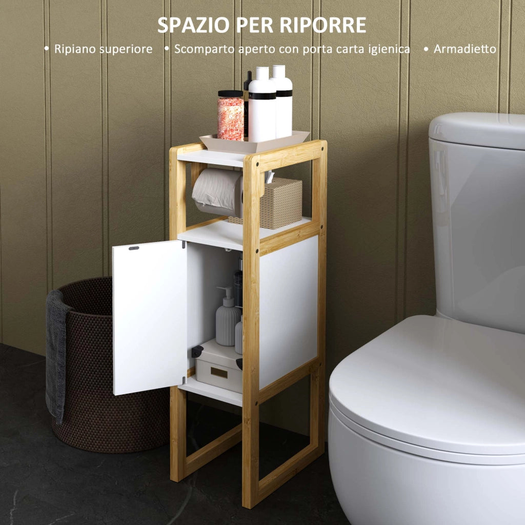 Mobile Bagno Salvaspazio ¨C Xylo ¨C Bamb¨´ Bianco con Porta Carta Igienica 20x33x80cm