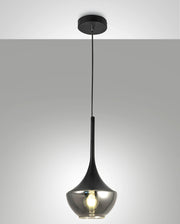 Lampada a Sospensione Apollo in Metallo e Vetro Soffiato Nero - Design Moderno E27, Struttura Regolabile 2000mm, Ideale per Illuminazione Interni