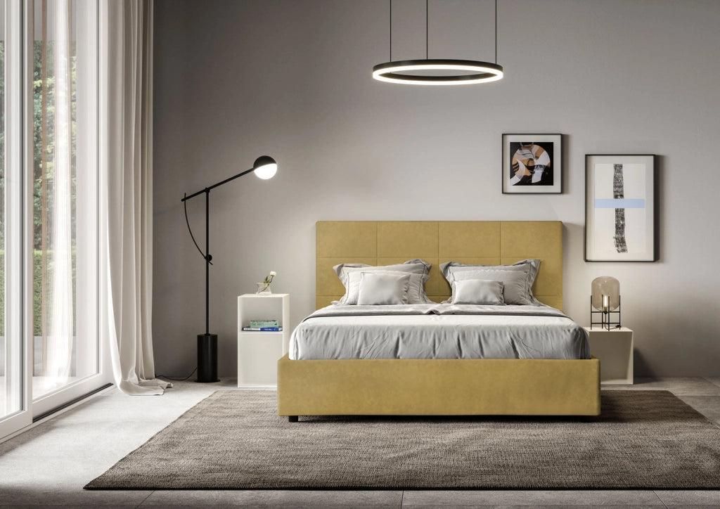 Letto queen size con rete imbottito 150x190 microfibra glicine Mika