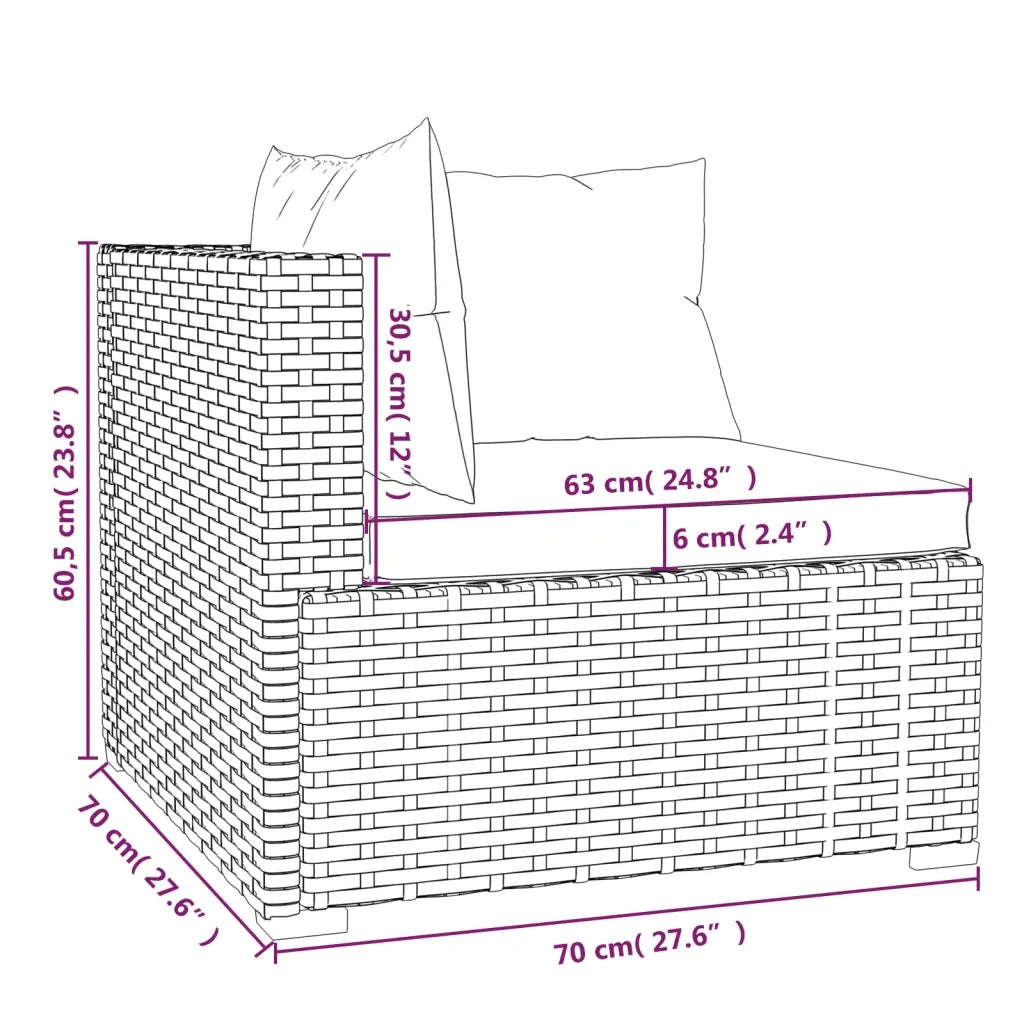 Set Divani da Giardino 6 pz con Cuscini in Polyrattan Nero
