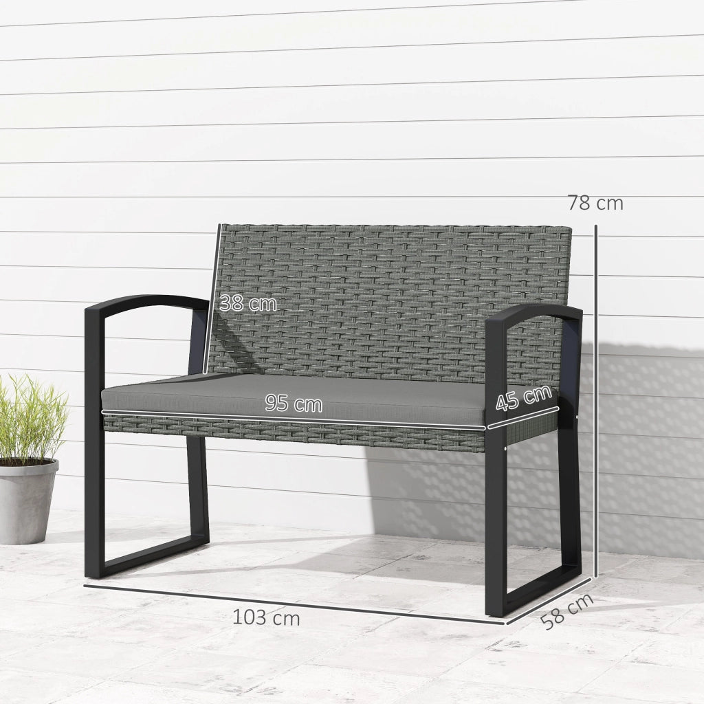 Panchina da giardino 2 posti ¨C Xylo ¨C polyrattan grigio e nero con cuscino 103x58x78cm