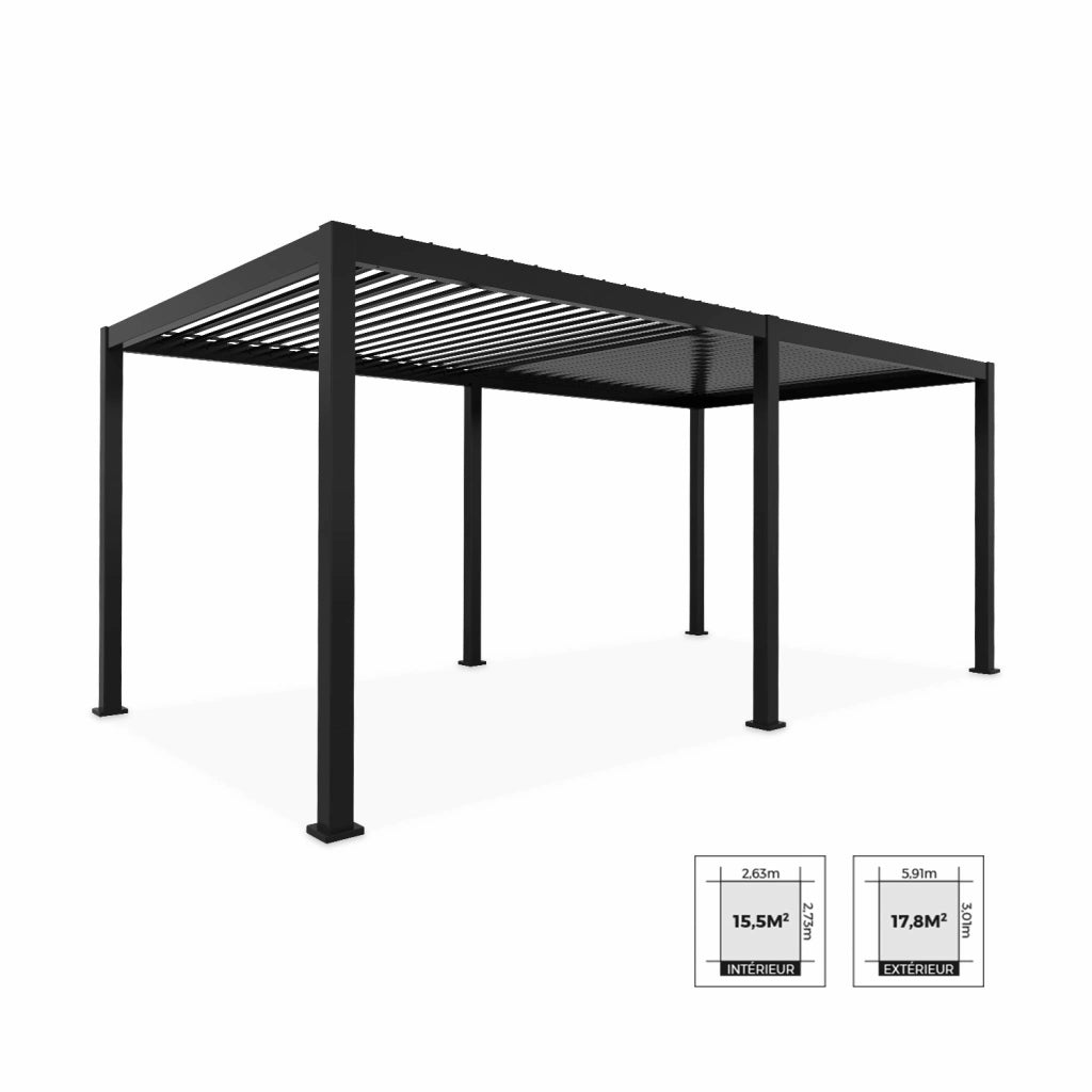 Pergola bioclimatica 3x6m in alluminio + 2 tende 3m , antracite