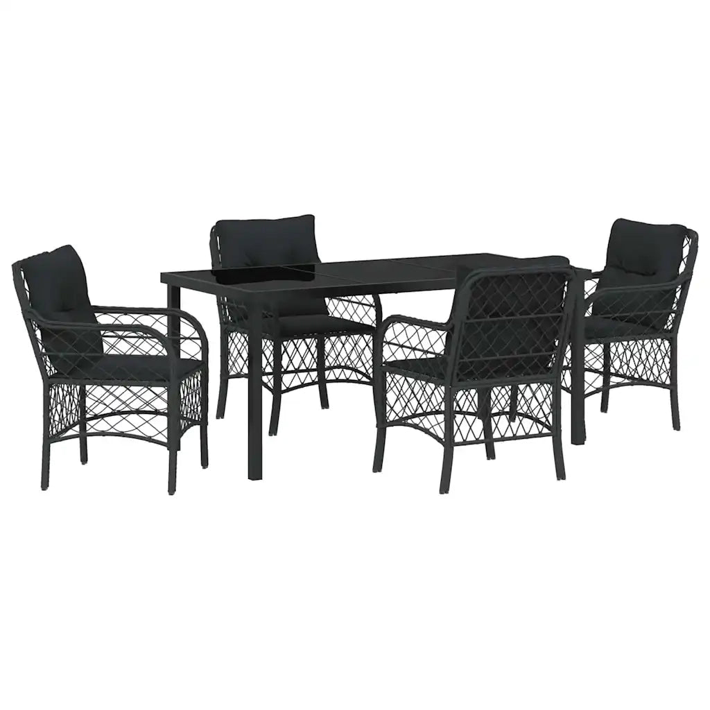 Set da Pranzo per Giardino con cuscino 5 pcs Nero polyrattan