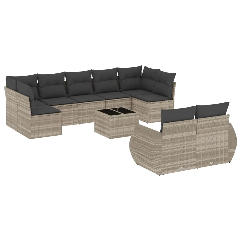 Set Divano Giardino 10 pz con Cuscini Grigio Chiaro Polyrattan 3254169