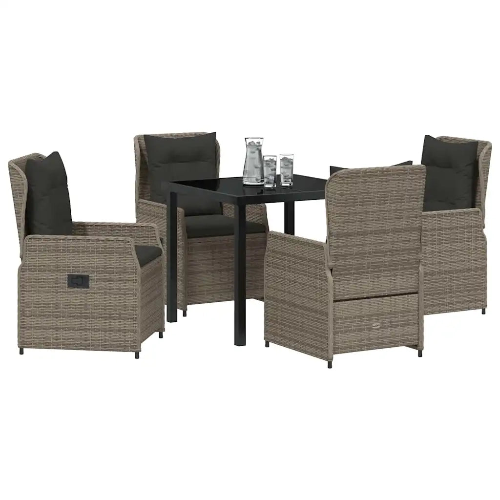 Set da Pranzo per Giardino 5 pcs Grigio polyrattan