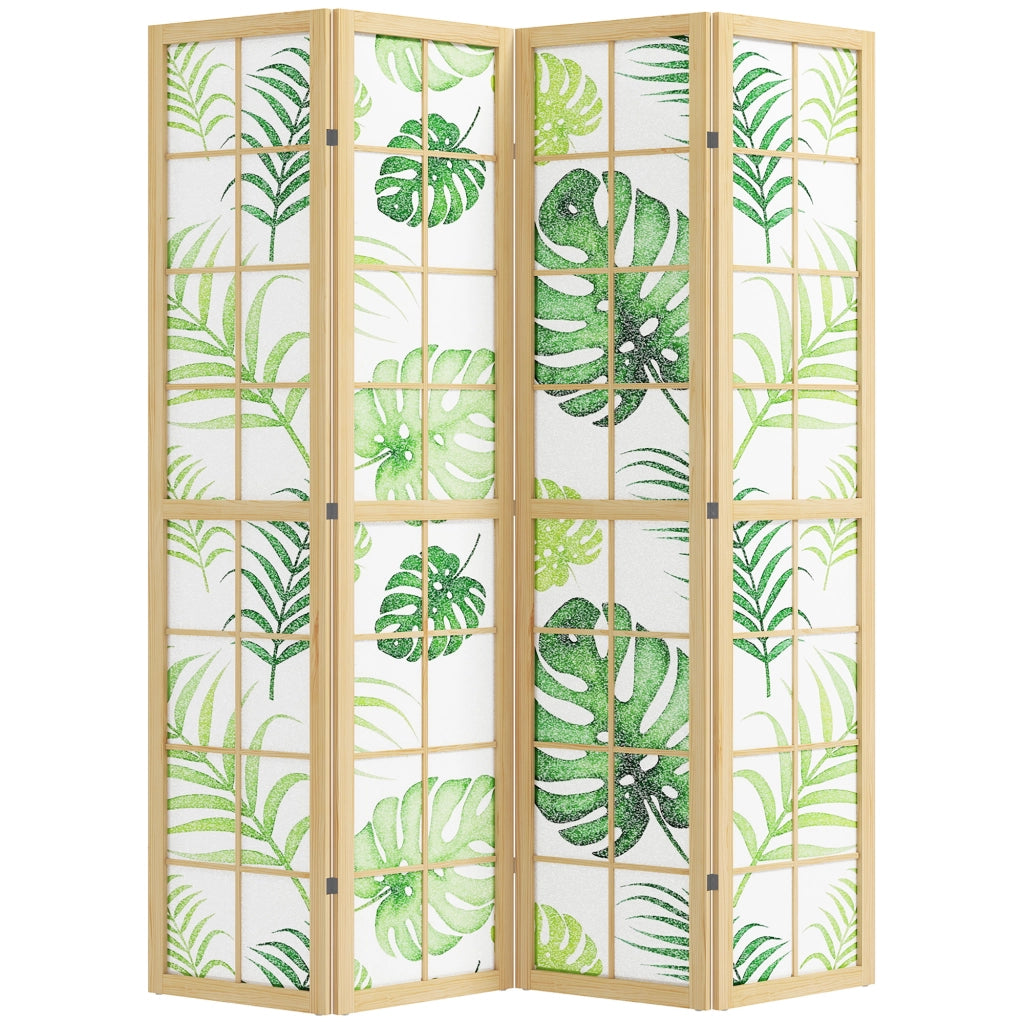 Paravento pieghevole 4 pannelli ¨C Xylo ¨C legno, design tropicale boho, verde