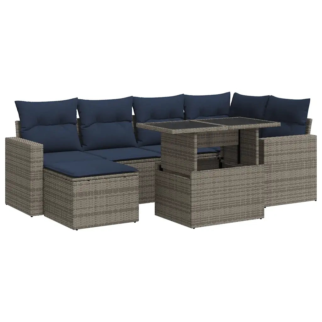 Set Divani da Giardino 7pz con Cuscini Grigio Polyrattan Acacia 3326352